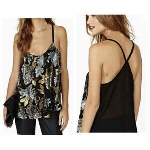 BB Dakota Black Floral Sequin Tank Top